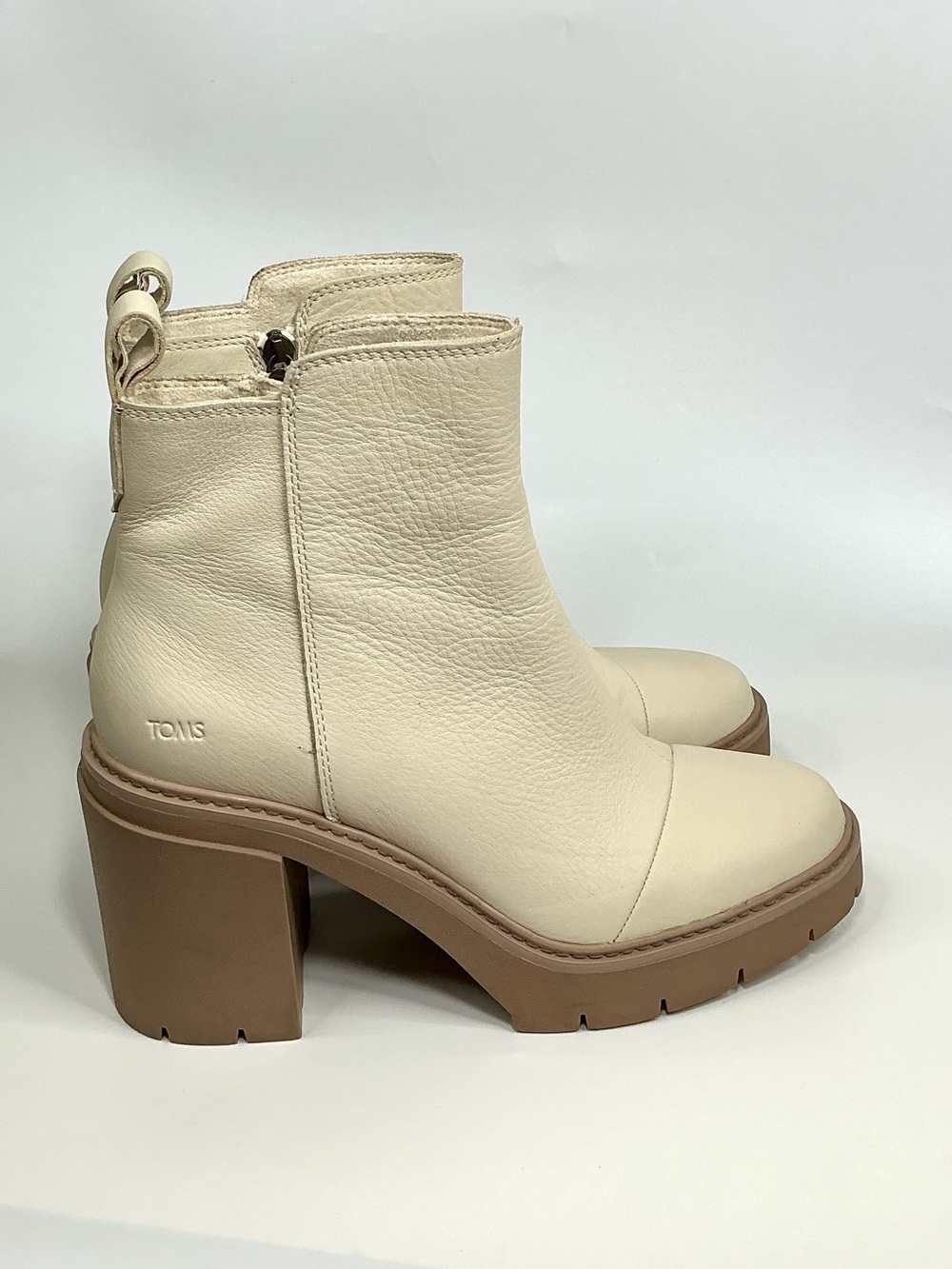Toms Rya Leather Chunky Heel Ankle Boot with Tan Platform